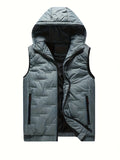 Padded Hooded Vest, Men's Casual Zip Up Vest For Autumn Winter Outdoor Fishing Hiking