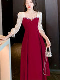 kkboxly  Color Block Ruched Dress, Elegant Sweetheart Neck Evening Party Dress, Women's Clothing
