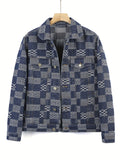 kkboxly  Jacquard Weave Denim Jacket, Men's Casual Street Style Chic Button Up Jacket