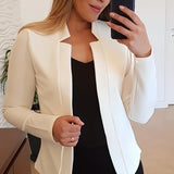 kkboxly  Solid Open Front Blazer, Casual Long Sleeve Blazer For Office & Work, Women's Clothing