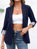 2025 kkboxly  Solid Lapel Blazer, Elegant Open Front Work Office Outerwear, Women's Clothing