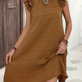kkboxly  Ruffle Hem Ruched Loose Dress, Casual Solid Color Sleeveless Dress For Spring & Summer, Women's Clothing