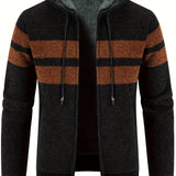 kkboxly  Warm Fleece Cardigan Sweater, Men's Casual Hooded Jacket For Outdoor Activities