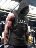 kkboxly  Simple Letter Print Men's Sleeveless Breathable Lightweight Hooded Tank Top For Summer Sports