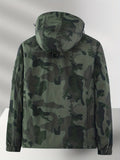 kkboxly  Camouflage Pattern Hooded Cargo Jacket, Men's Casual Multi Pocket Jacket
