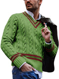 kkboxly  All Match Knitted Preppy Sweater, Men's Casual Warm High Stretch V Neck Pullover Sweater For Teenager Student Fall Winter