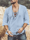 kkboxly  Men's Breathable Creative Cotton Top, Casual Slightly Stretch Short Sleeve V Neck T-shirt, Men's Tee For Summer Outdoor