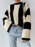2025 kkboxly  Color Block Crew Neck Sweater, Casual Long Sleeve Loose Sweater For Spring & Fall, Women's Clothing