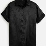 kkboxly Elegant Floral Print Men's Mature Casual Short Sleeve Lapel Shirt, Summer Holiday Top, Photography