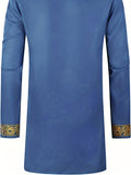 kkboxly Men's African 2 Piece Set Long Sleeve Gold Print Dashiki And Pants Outfit Traditional Suit
