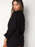 kkboxly  Casual Solid Two-piece Shorts Set, Button Front Shirt & Drawstring Shorts Outfits, Women's Clothing