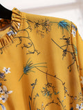 Kkboxly   Floral Print Ruffle Trim Dress, Elegant Stand Collar Long Sleeve Maxi Dress, Women's Clothing