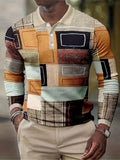 Men's Color Block Lapel Shirt, Casual Slightly Stretch Breathable Button Up Long Sleeve Shirt For Outdoor Spring Fall