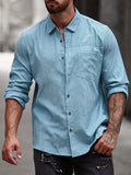 kkboxly  Men's Basic Casual Lapel Long Sleeve Pocket Shirt (Without Tee)