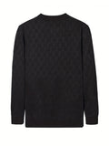 kkboxly  All Match Knitted Geometric Pattern Sweater, Men's Casual Warm Slightly Stretch Stand Collar Pullover Sweater For Fall Winter