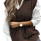 kkboxly  Cable V-Neck Sweater Vests, Casual Loose Sleeveless Fall Winter Knit Sweater Vest, Women's Clothing