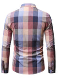 kkboxly  Men's Long Sleeve Plaid Button Down Regular Fit Stand Collar Casual Shirt