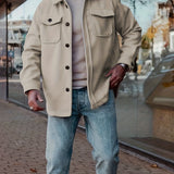 kkboxly  Solid Retro Jackets For Men Dual Pockets Button Up Lapel Stylish Coat Jackets For Men Autumn Winter