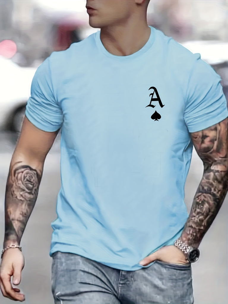 kkboxly  Spade A Print, Men's Graphic T-shirt, Casual Comfy Tees For Summer