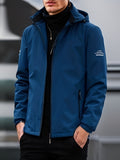 kkboxly  Men's Soft-Shell Hooded Jacket, Casual Windproof & Waterproof Zip Up Detachable Hood Comfy Jacket For Outdoor