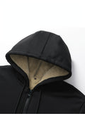 kkboxly  Warm Fleece Solid Hooded Winter Hooded Jacket, Men's Casual Stretch Zip Up Jacket Coat For Fall Winter