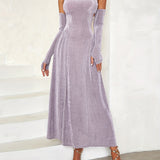 kkboxly kkboxly Sparkling One Shoulder Dress, Elegant A-line Dress With Arm Sleeve For Party & Banquet, Women's Clothing