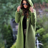 Solid Hooded Button Front Cardigan, Casual Long Sleeve Cardigan For Fall & Winter, Women's Clothing