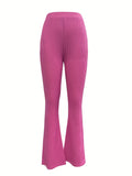 kkboxly  Solid High Waist Elastic Waist Pants, Elegant Flare Pants For Spring & Summer & Fall, Women's Clothing