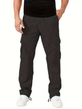 dunnmall  kkboxly  Trendy Solid Cargo Pants, Men's Multi Flap Pocket Trousers, Loose Casual Outdoor Pants, Men's Work Pants Outdoors Streetwear