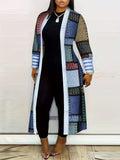 kkboxly  Plus Size Colorblock Longline Coat, Women's Plus Slight Stretch Casual Trench Coat