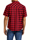 kkboxly  Classic Men's Casual Plaid Short Sleeve Shirt With, Men's Shirt For Summer, Tops For Men