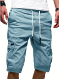 kkboxly  Classic Design Cargo Shorts, Men's Casual Multi Pocket Waist Drawstring Cargo Shorts For Summer Outdoor