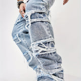 kkboxly  Men Ripped Frayed Straight Leg Jeans