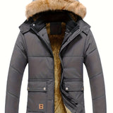 kkboxly Men's Casual Warm Thick Jacket, Windproof Fleece Lined Hooded Jacket