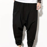 kkboxly  Cotton & Linen Blend Men's Drawstring Harem Pants Beach Pant Bohemian Pattern Casual Baggy Pants Streetwear Hiphop Rapper Style