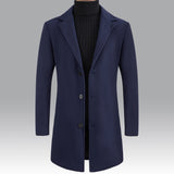 kkboxly  Classic Design Warm Coat, Men's Semi-formal Mid Length Button Up Lapel Coat For Fall Winter Business