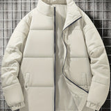 kkboxly  Men's Warm Padded Jacket, Casual Lapel Puffer Coat For Fall Winter