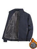 kkboxly  Warm Stand Collar Fleece Jacket, Men's Casual Comfortable Solid Color Zip Up Coat / Outwear For Fall Winter