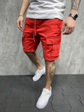 kkboxly  Mens Casual Non Stretch Loose Fit Drawstring Cotton Cargo Shorts With Pockets, Male Clothes For Summer