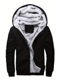 kkboxly  Solid Sherpa Lined Men's Hooded Jacket Casual Long Sleeve Hoodies With Zipper Gym Sports Hooded Coat For Winter Fall