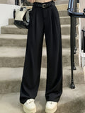 kkboxly  Solid Straight Leg Pants, Versatile High Waist Pants For Spring & Fall, Women's Clothing
