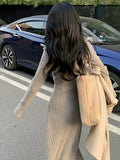 kkboxly  Button Front Skew Neck Split Dress, Casual Long Sleeve Knit A-line Dress For Spring & Fall, Women's Clothing
