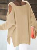 kkboxly  Cold Shoulder Oversized Sweater, Casual Long Sleeve Sweater For Fall & Winter, Women's Clothing