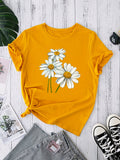 kkboxly  Cute Daisy Print T-Shirt, Short Sleeve Crew Neck Casual Top For All Season, Women's Clothing