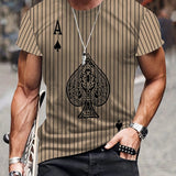 Men's Striped Spade Print T-Shirt - Comfortable Summer Tee with Various Graphic Designs
