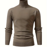 kkboxly  All Match Knitted Thermal Solid Sweater, Men's Casual Warm High Stretch Stand Collar Pullover Sweater For Fall Winter