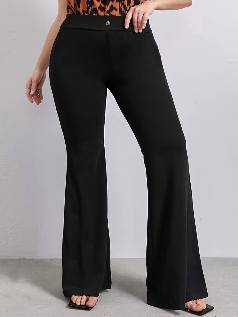 kkboxly  Plus Size Solid Flare Leg Pants, Elegant Pants For Spring & Summer, Women's Plus Size Clothing