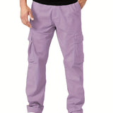 dunnmall  kkboxly  Trendy Solid Cargo Pants, Men's Multi Flap Pocket Trousers, Loose Casual Outdoor Pants, Men's Work Pants Outdoors Streetwear