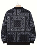 kkboxly  Paisley Pattern Casual Zip Up Bomber Jacket, Men's Jacket For Spring Fall Outdoor