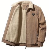 kkboxly  Warm Fleece Winter Jacket, Men's Casual Lapel Zip Up Jacket Coat For Outdoor Activities